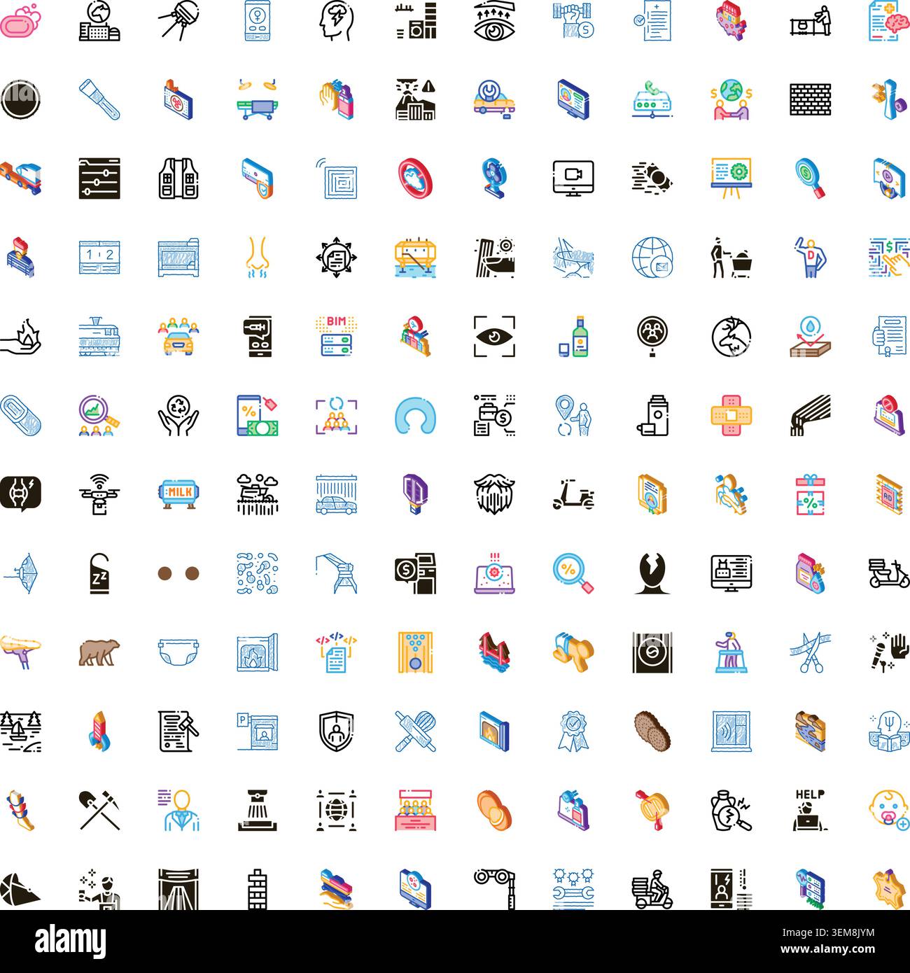 Diverse collection of ui symbols and modern pictograms Stock Vector