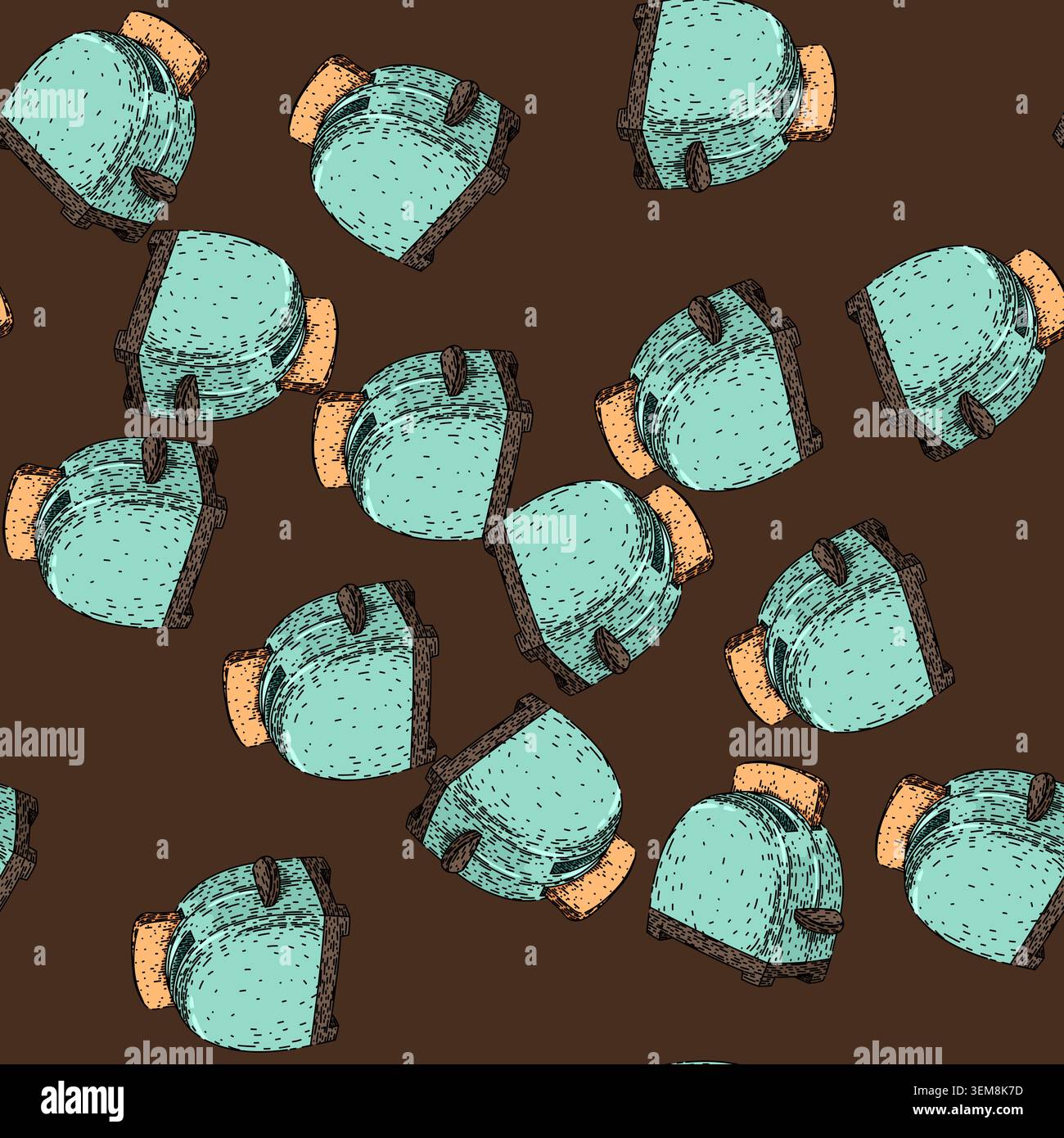 pattern toaster kitchen utensil retro sketch hand drawn Stock Vector