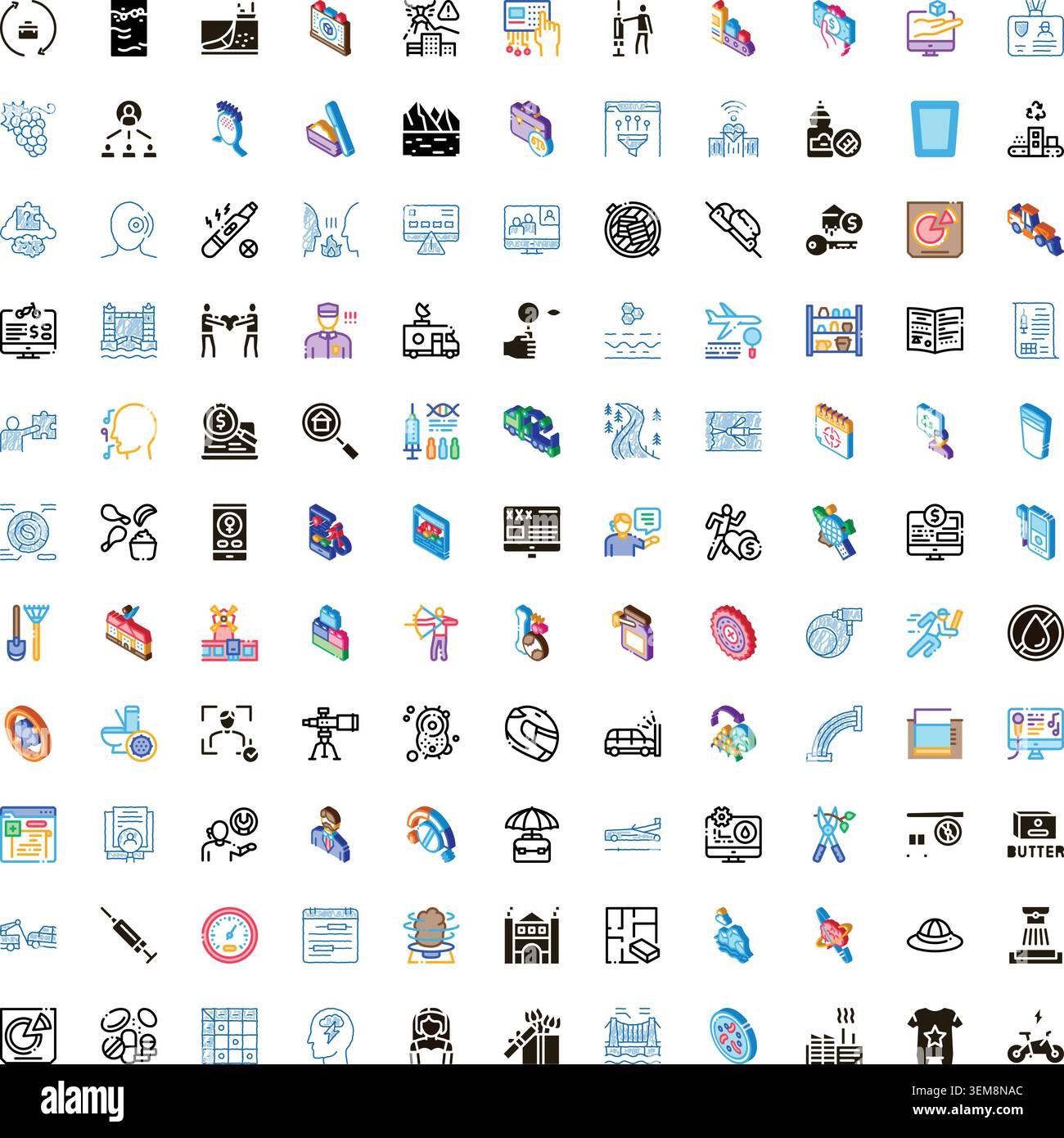 Collection of business technology and diverse conceptual icons Stock Vector
