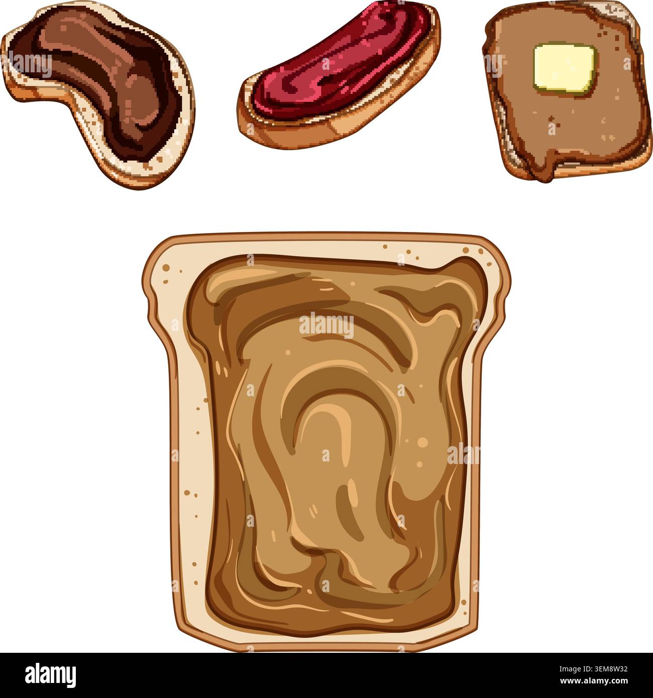 Breakfast toasts with various spreads illustration Stock Vector