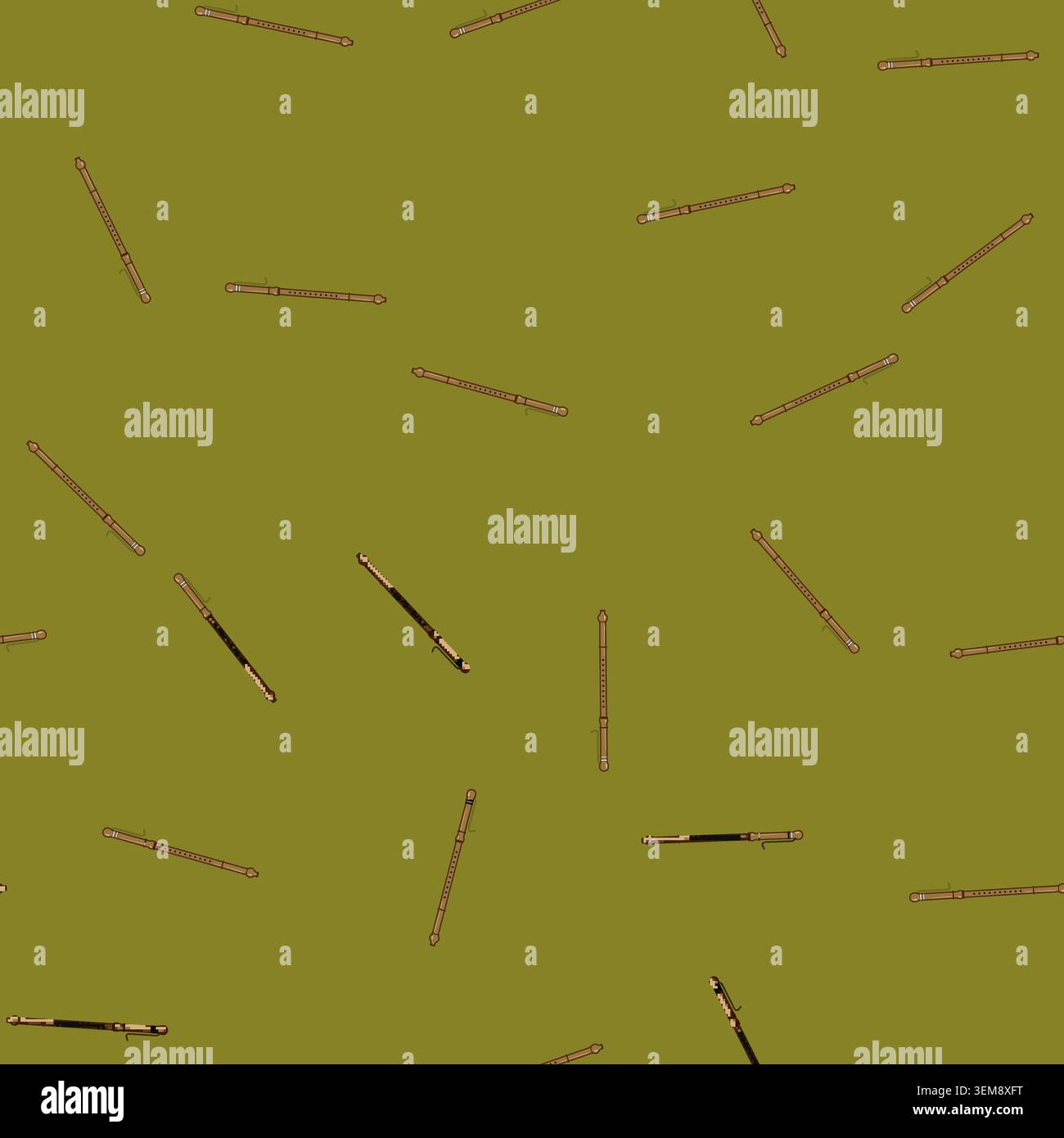 seamless pattern woodwind flute cartoon vector Stock Vector