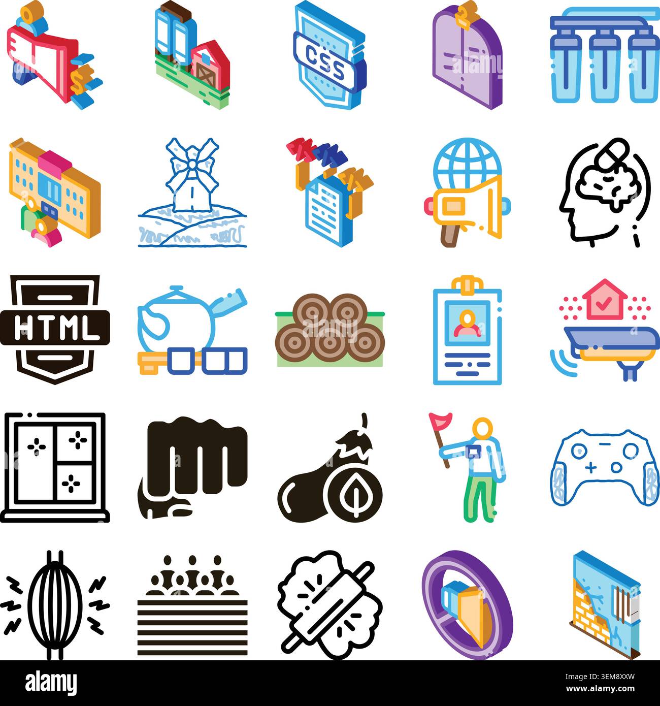 Digital technology icons collection showing various concepts Stock Vector