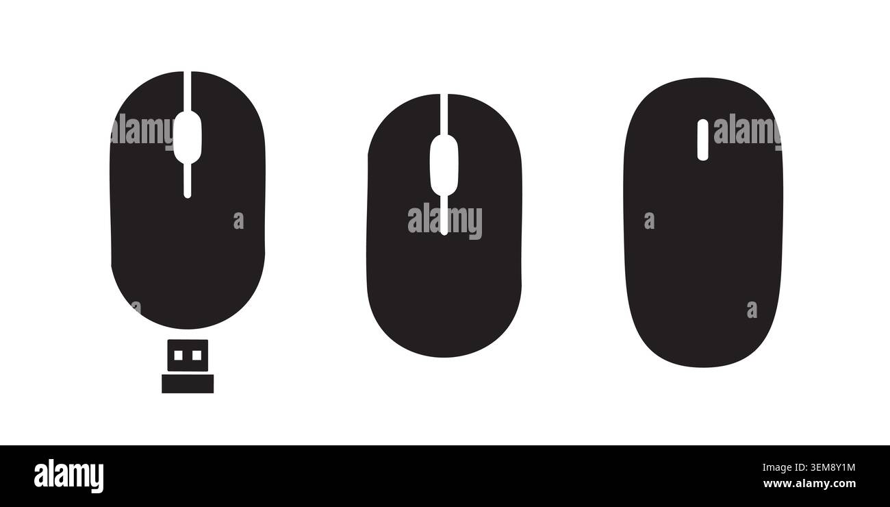 Black Silhouette Set of Modern Wireless Computer Mice Stock Vector