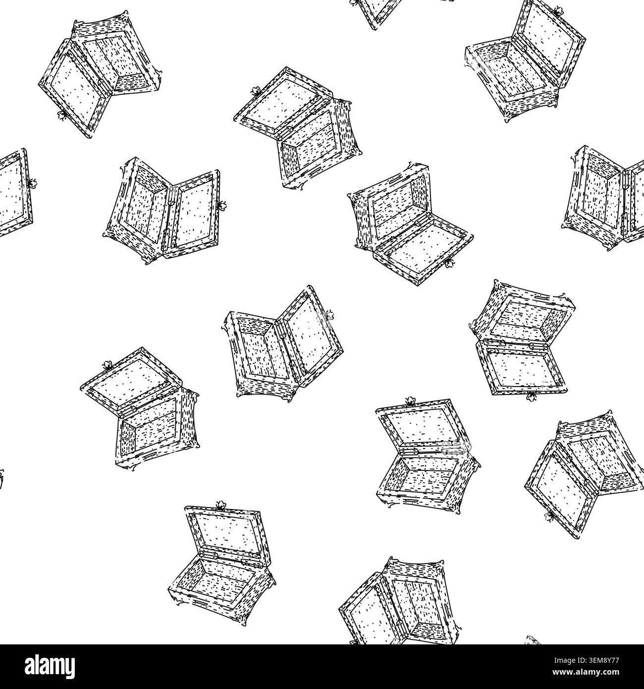 seamless pattern Open empty jewelry casket line art illustration Stock Vector