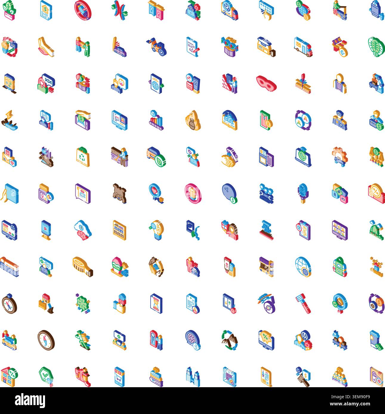 Isometric icon collection representing business and technology concepts Stock Vector