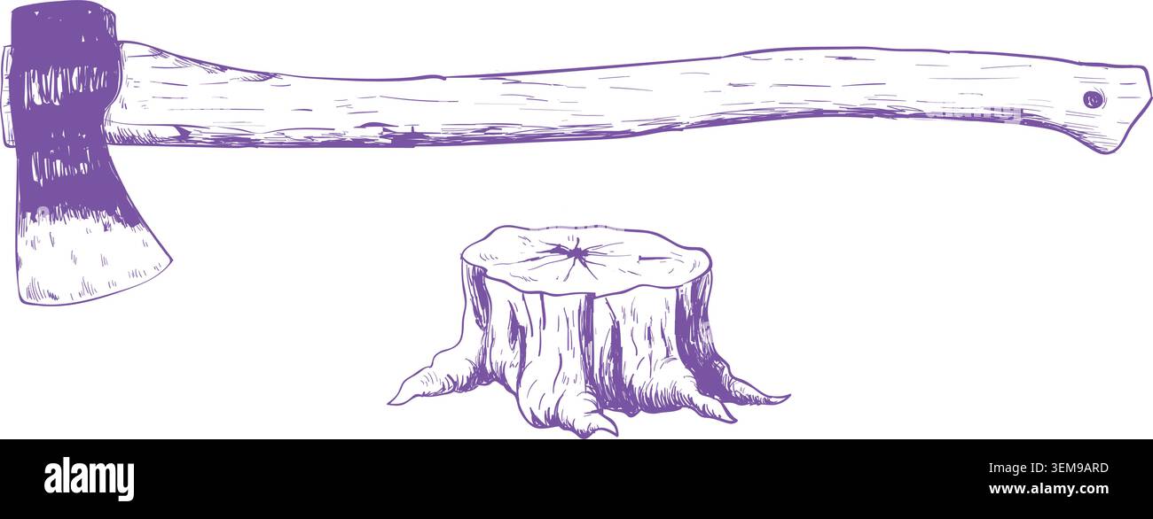 Axe and Tree Stump Illustration Stock Vector