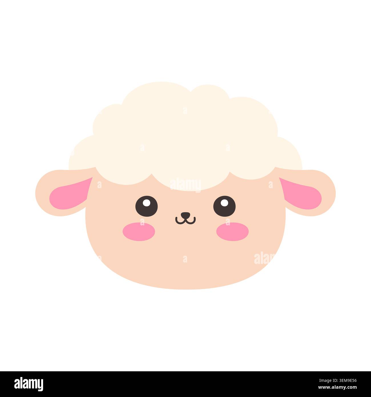 Cute Kawaii Sheep Face Flat Vector Illustration on White Background Stock Vector