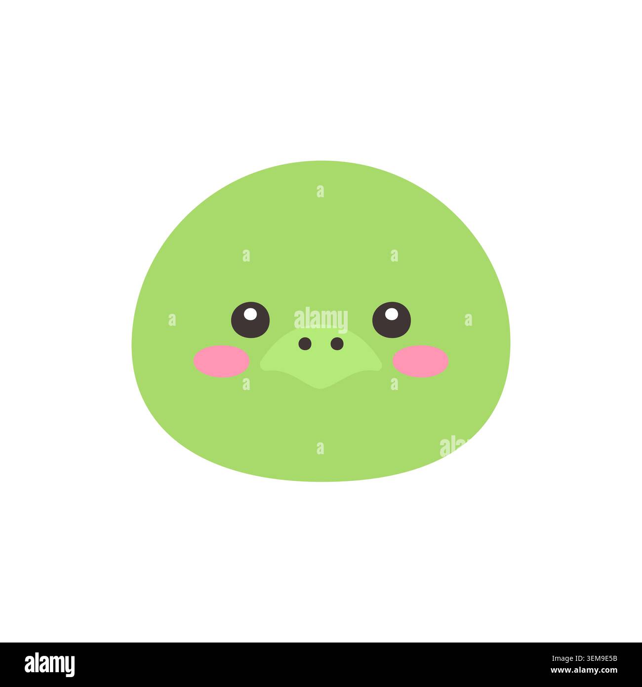 Cute Kawaii Turtle Face Flat Vector Illustration on White Background Stock Vector