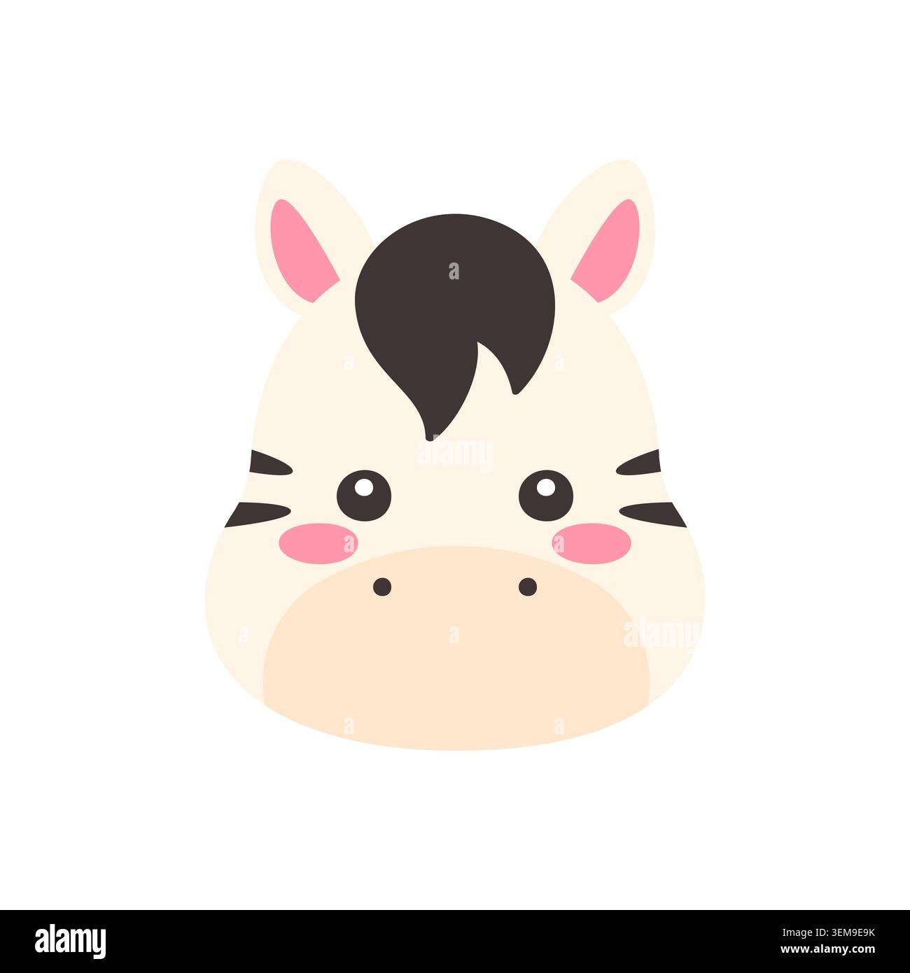 Cute Kawaii Zebra Face Flat Vector Illustration on White Background Stock Vector