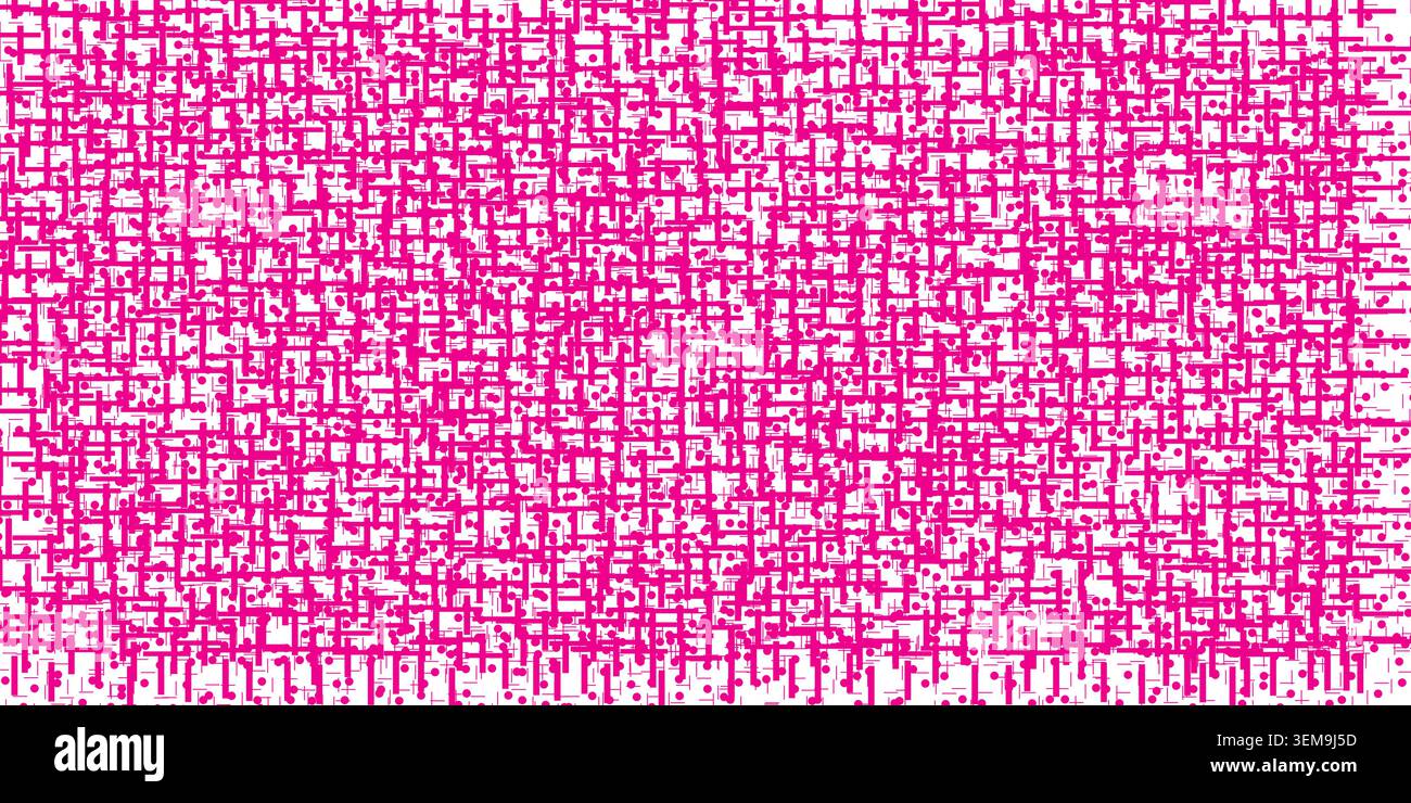 Magenta abstract cross hatch pattern background with geometric lines and dots Stock Vector