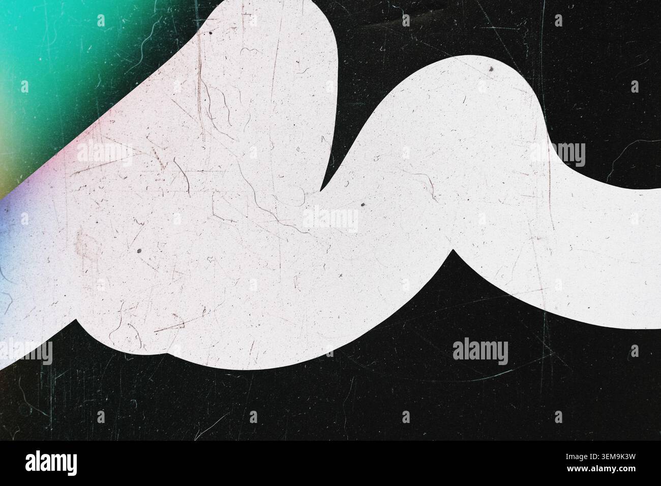 Abstract white graphic wave pattern on dark background with light leaks and grain Stock Photo