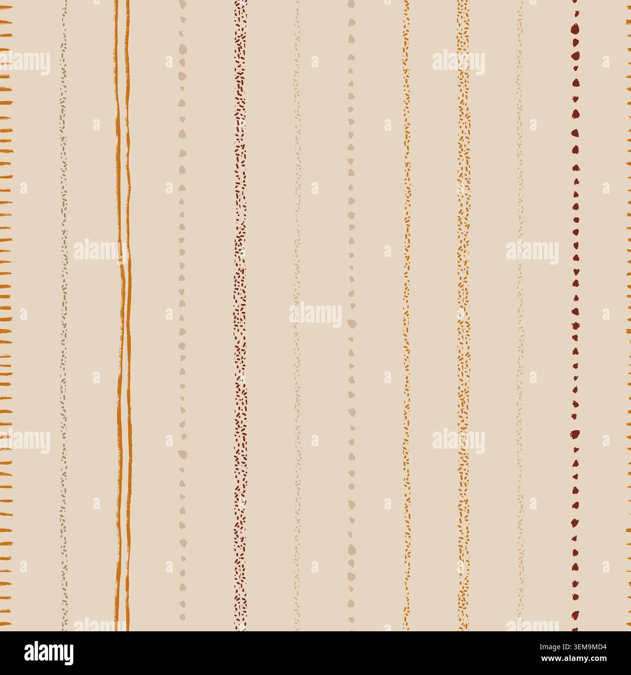 Modern Seamless Pattern Featuring Hand Drawn Textured Lines And Stripes In Warm Autumn Inspired Colors Stock Vector