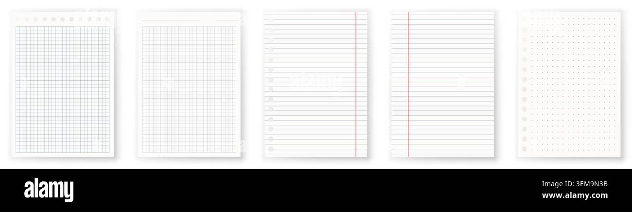 Copybook Notebook Notepad Paper Grid Lined Squared Plan Page Paper Vector Note Set Blank Post Label Stock Vector
