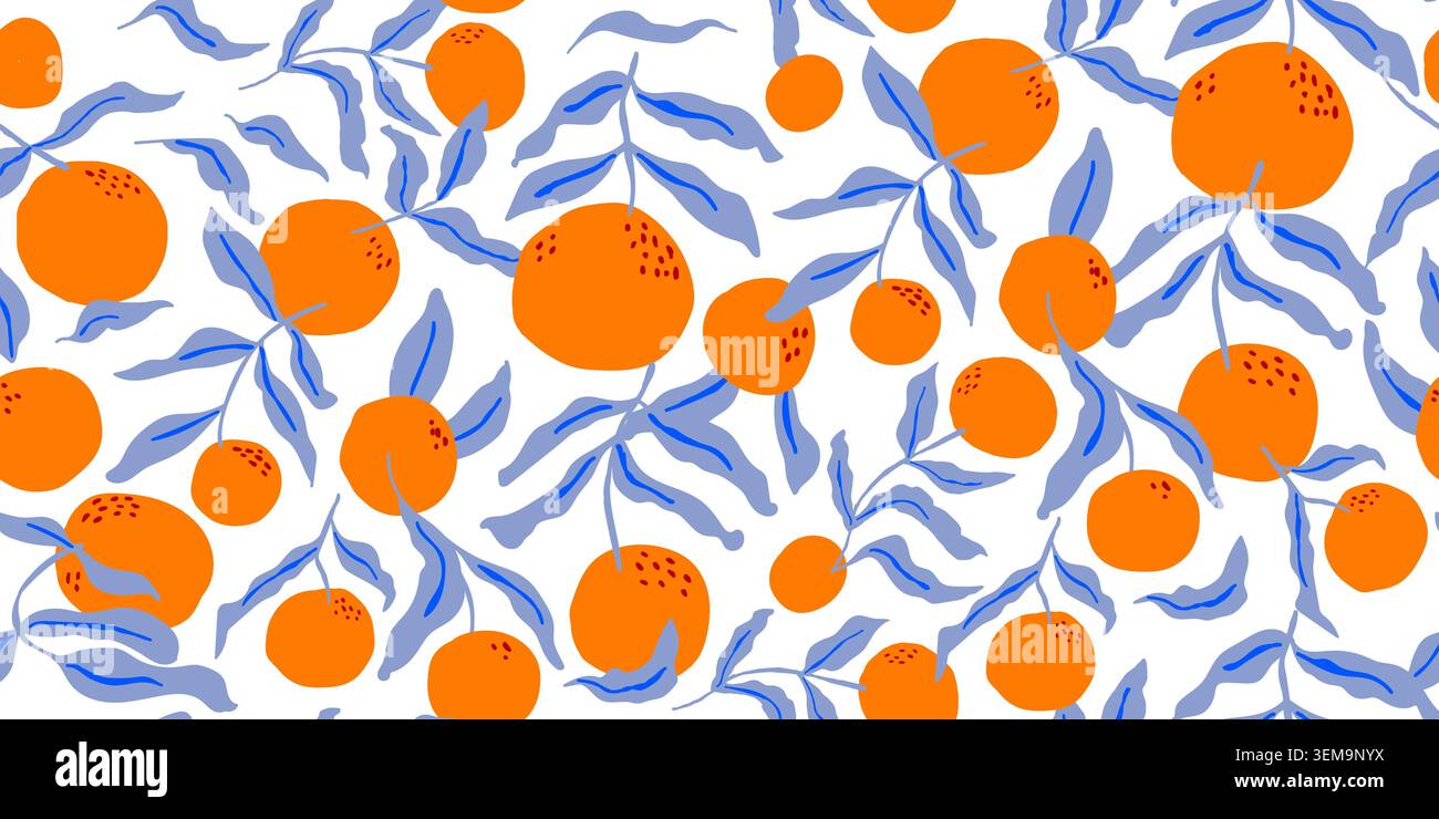 oranges fruits seamless pattern with leaves. Vector illustration Stock Vector