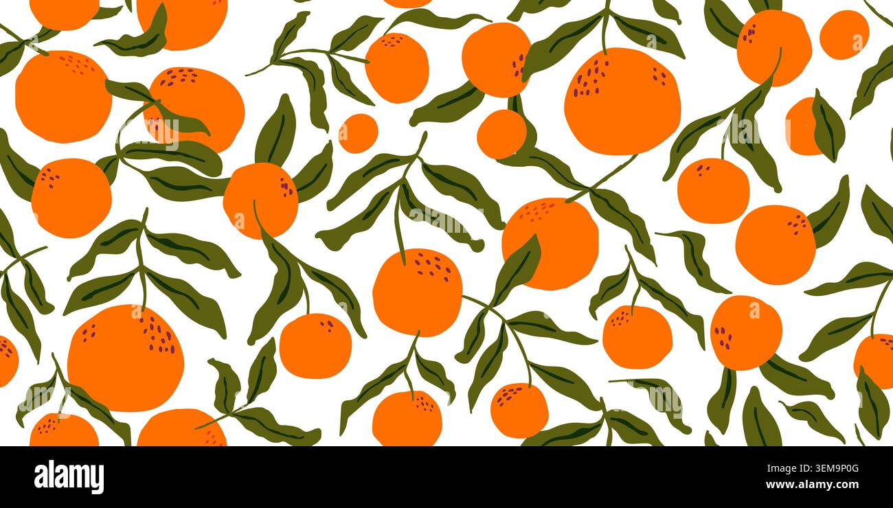 oranges fruits seamless pattern with leaves. Vector illustration Stock Vector