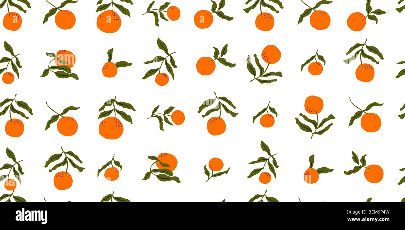 oranges fruits seamless pattern with leaves. Vector illustration Stock Vector