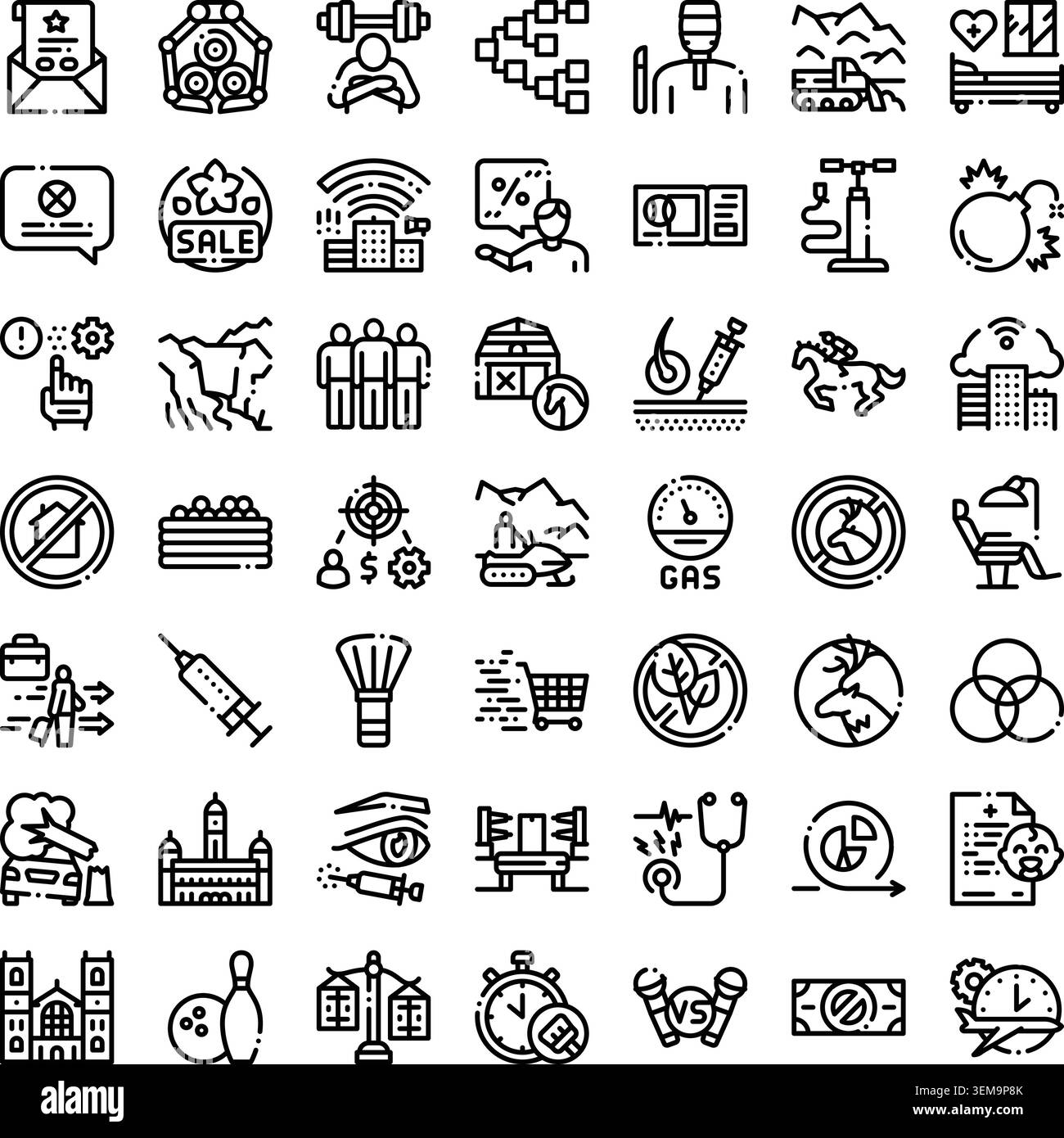 Diverse linear icon set exploring concepts of modern life Stock Vector