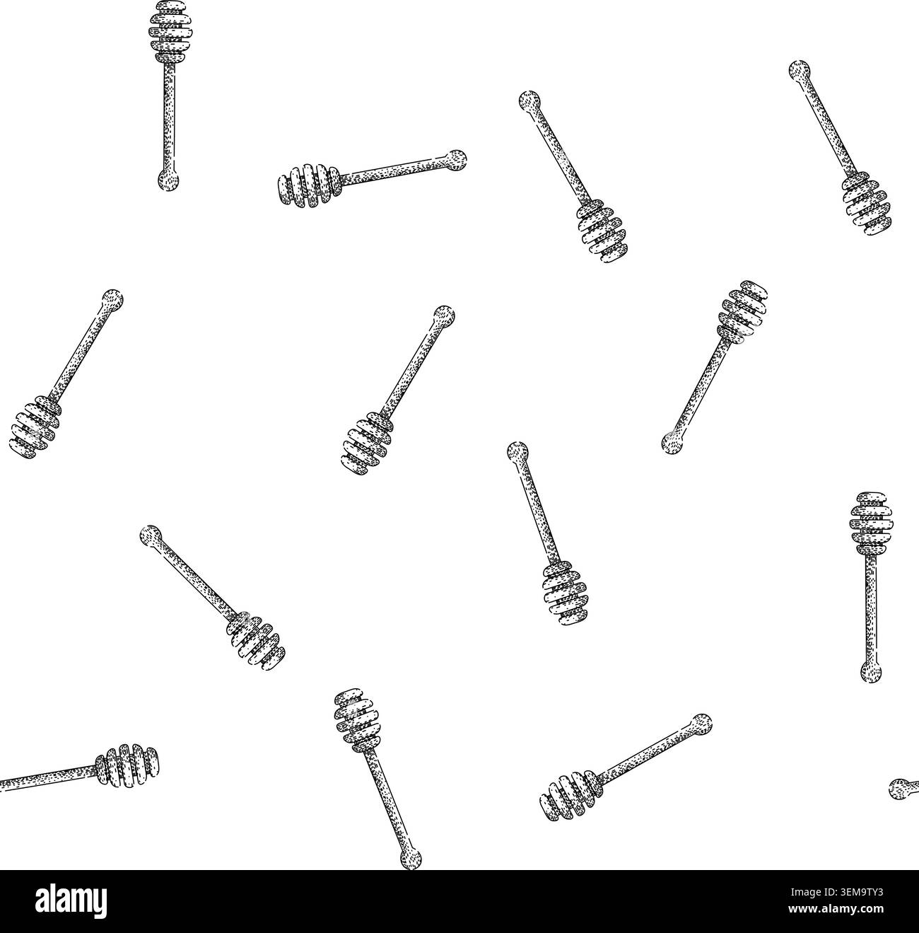 seamless pattern Honey dipper stick tool drawing kitchen element Stock Vector