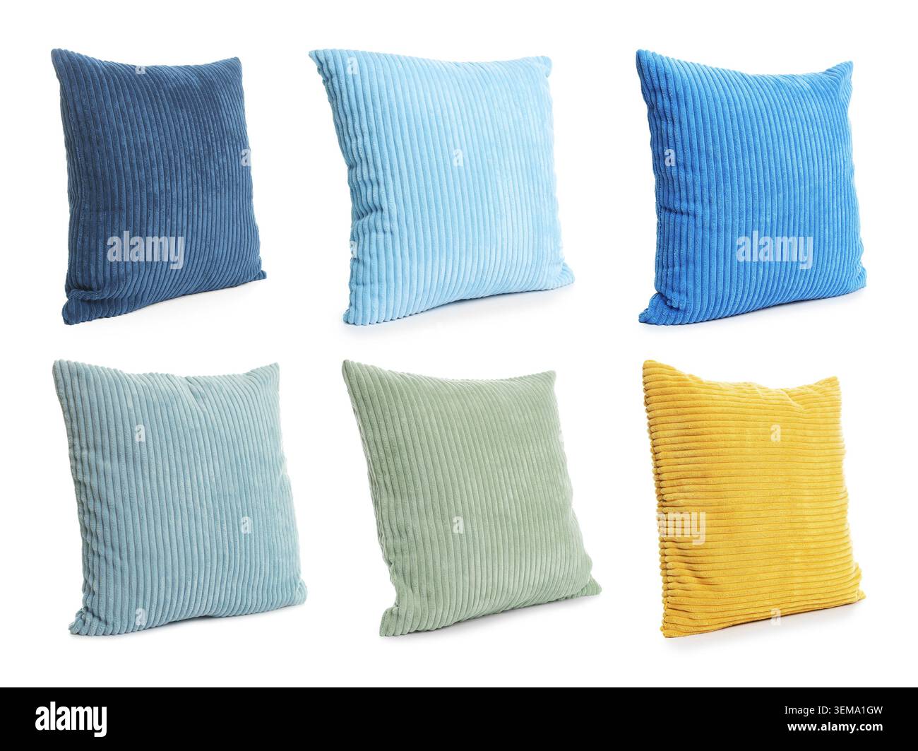 Different throw pillows isolated on white, set Stock Photo