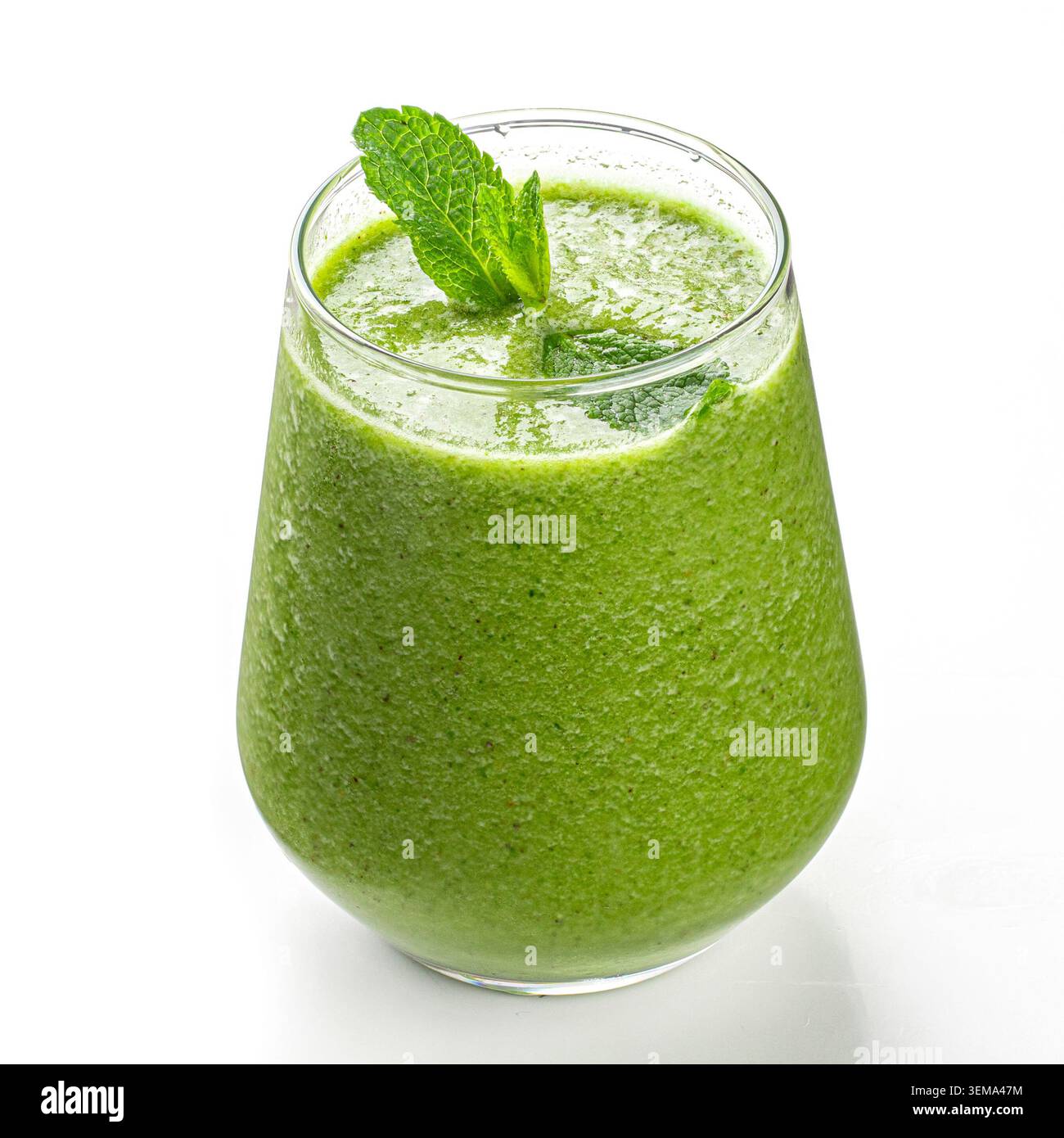 Isolated green smoothie with mint on white Stock Photo