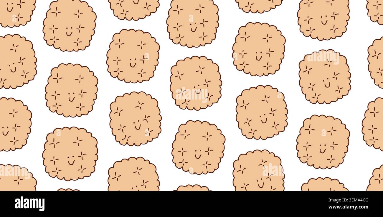Seamless cute cookie pattern with smiling faces in warm colors. Vector illustration Stock Vector