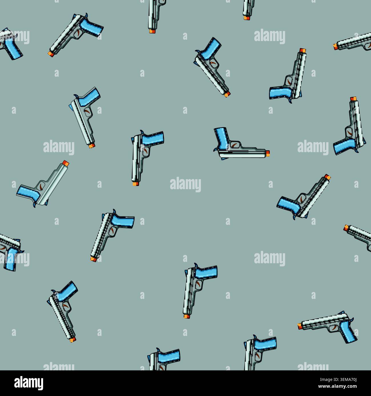 seamless pattern Toy pistol with orange safety tip Stock Vector