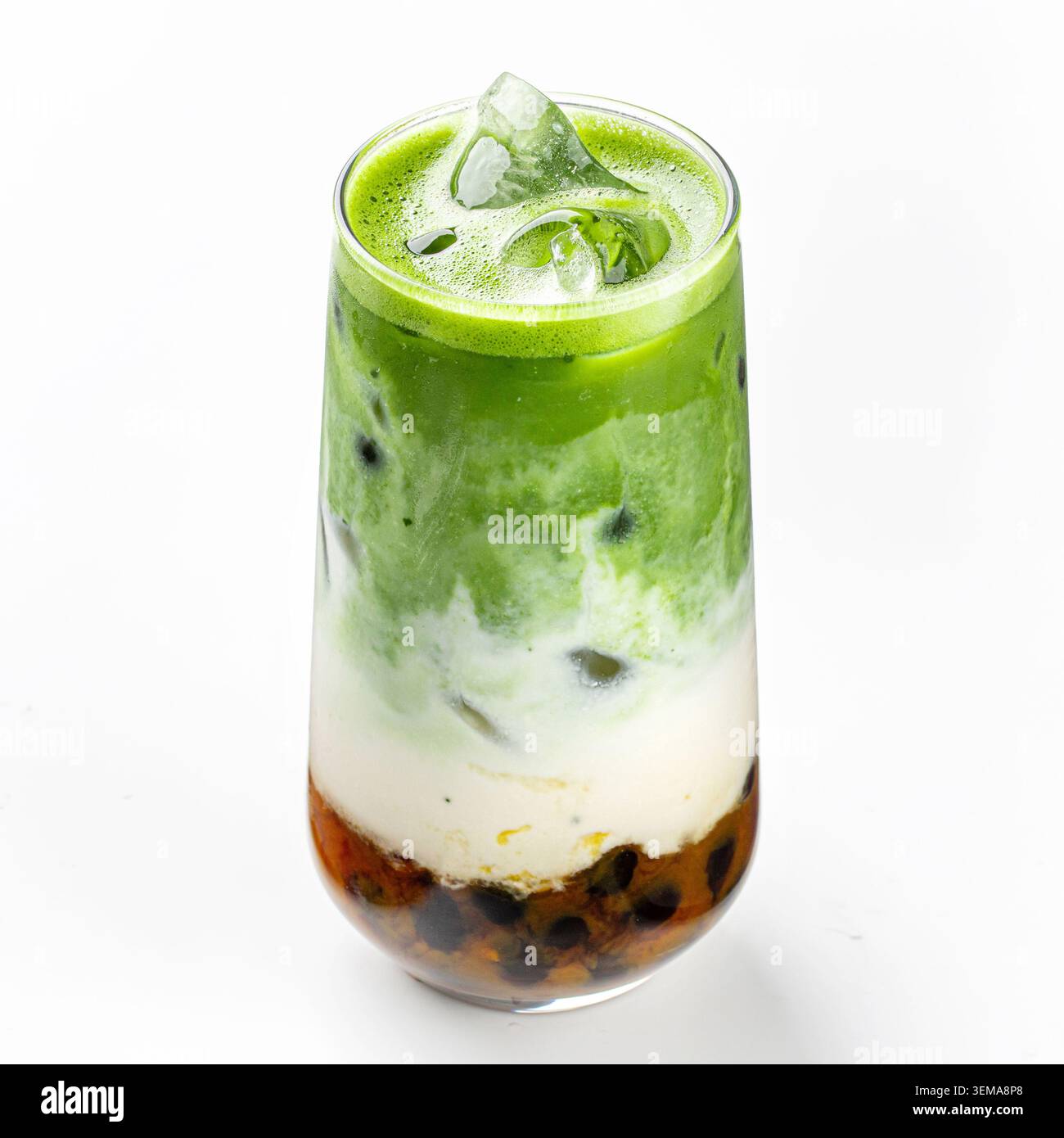 Isolated matcha bubble tea with mango on white Stock Photo