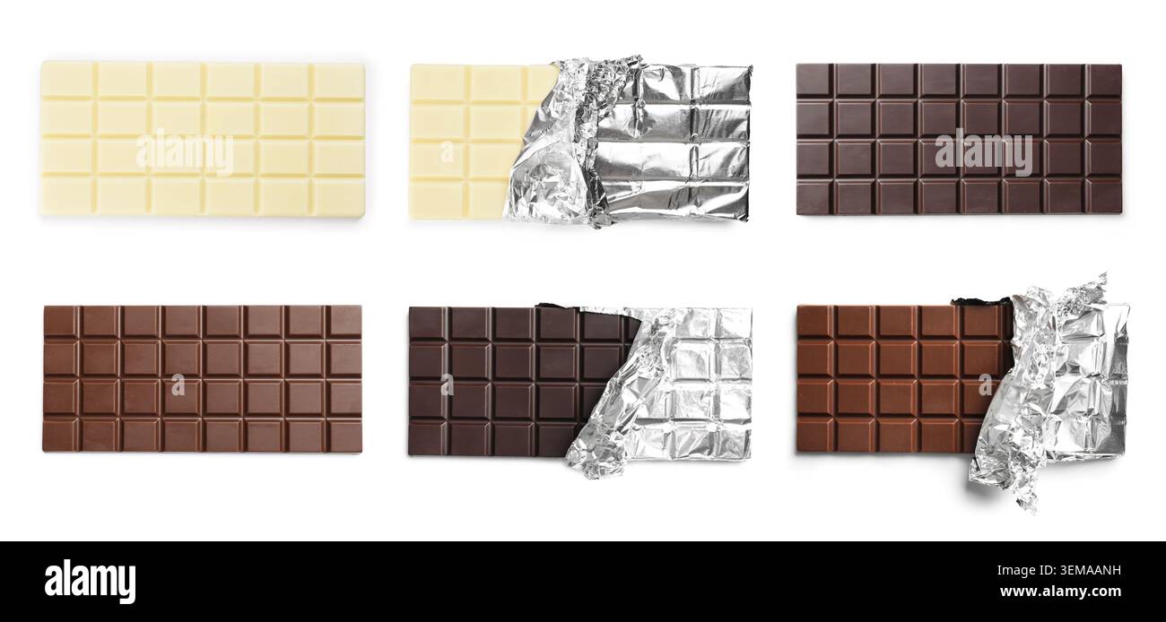 Tasty chocolate bars isolated on white, set Stock Photo