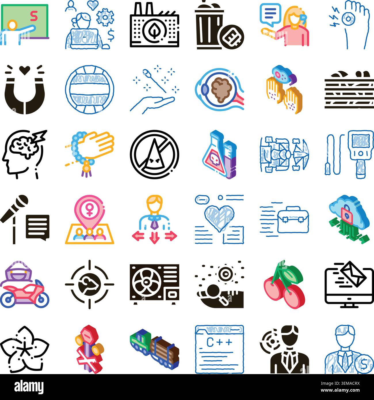 Various line and isometric icons collection set Stock Vector