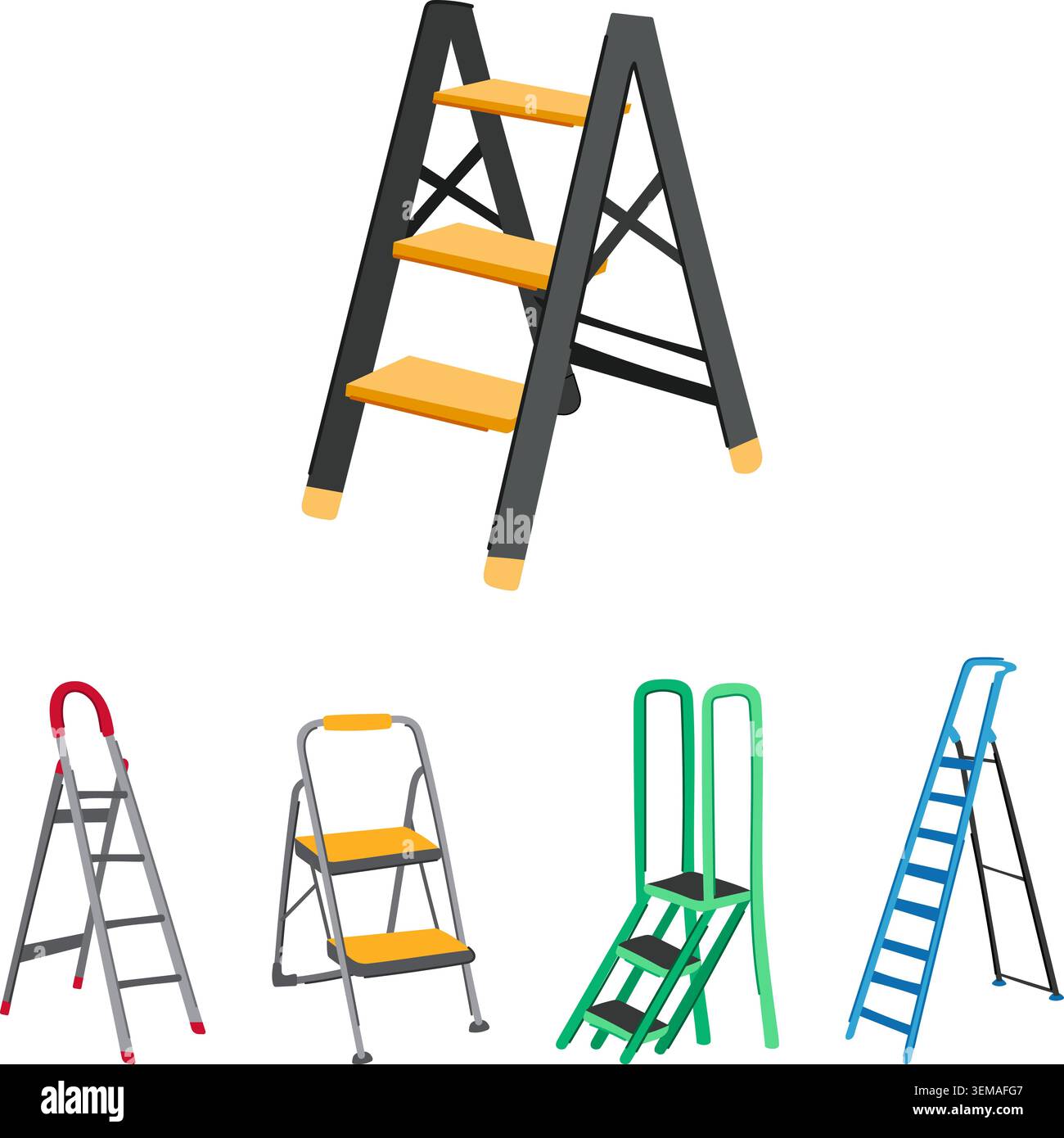 Collection of various step ladders and stools Stock Vector