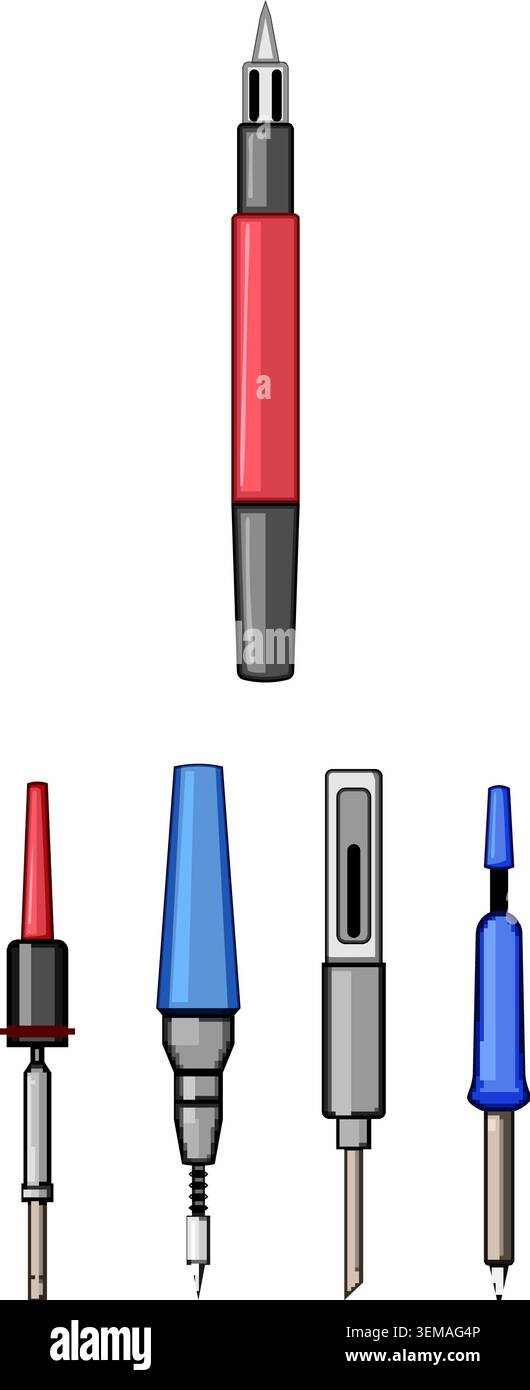 Soldering iron tools and various electronic tips Stock Vector