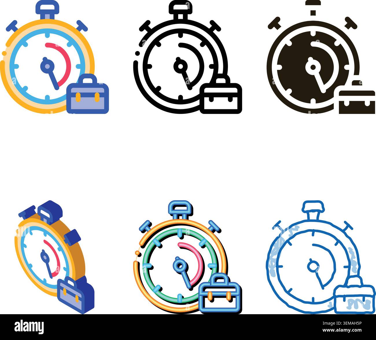stopwatch styleset and suitcase agile element vector icon Stock Vector