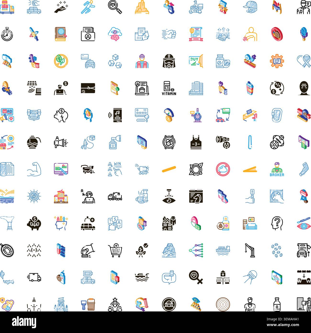 Large collection isometric icons symbols vector graphics Stock Vector