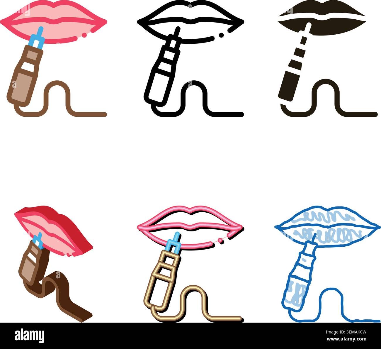 lips tattoo icon vector outline stylized Stock Vector