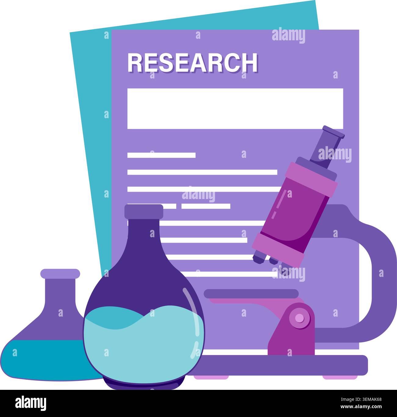 Microscope and research sheets Stock Vector