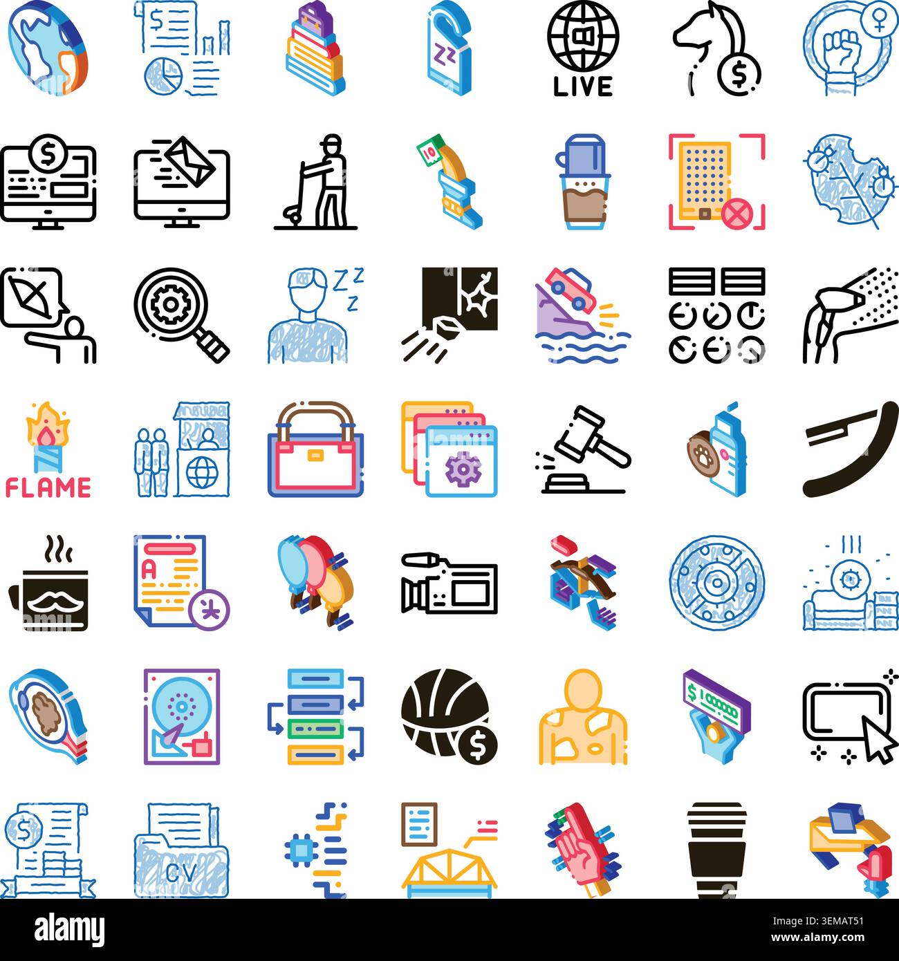 Diverse icon set representing business and technology concepts Stock Vector