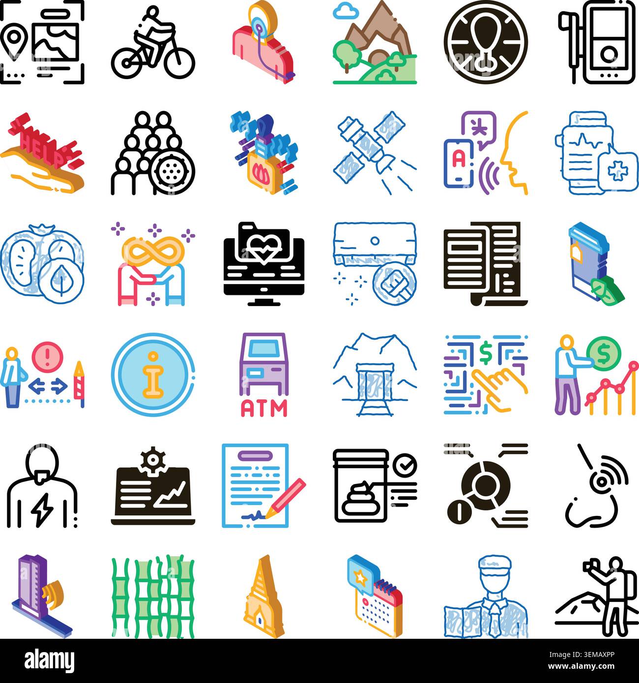 Different modern outline and isometric icons set Stock Vector