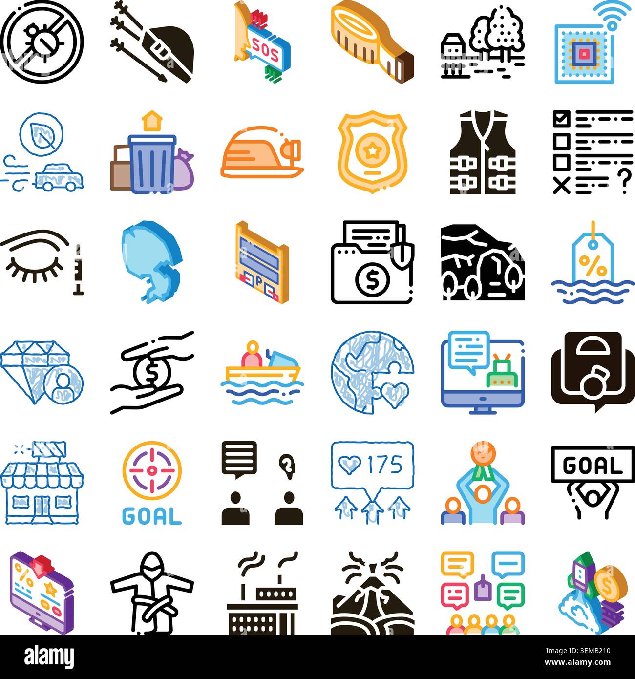 Diverse icon collection illustrating business and social concepts Stock Vector