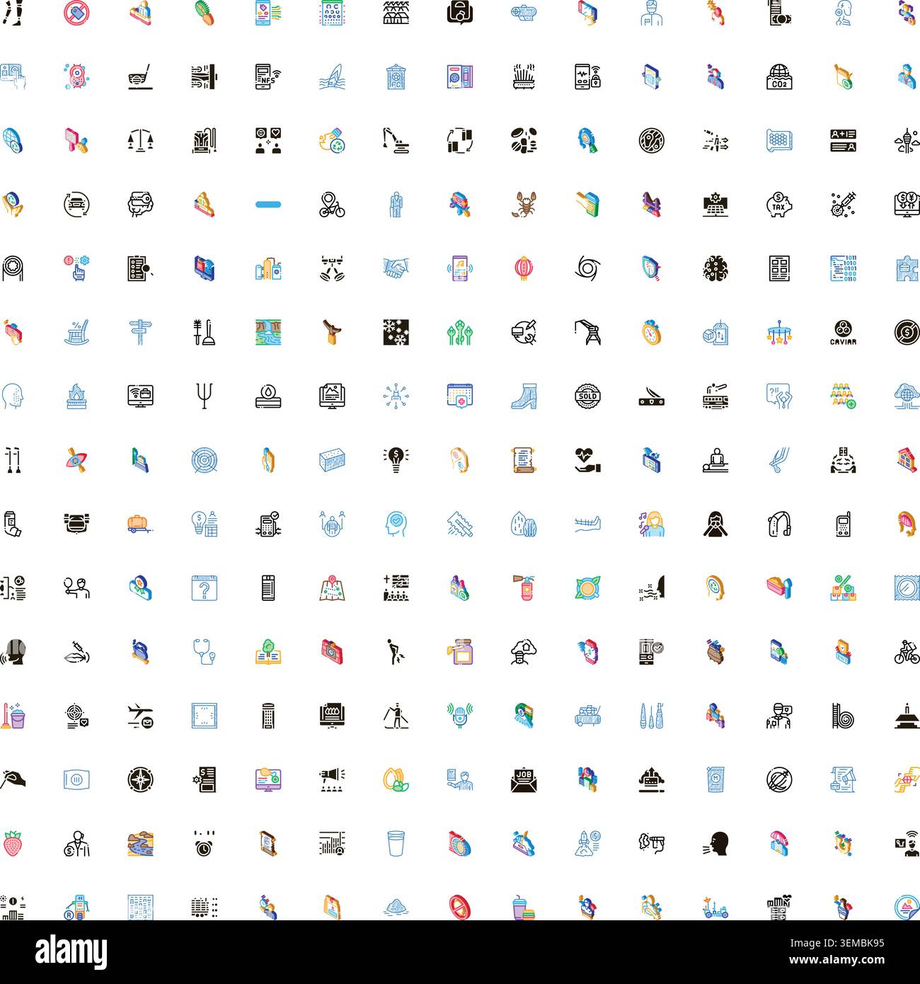 Large collection of diverse isometric icon set Stock Vector