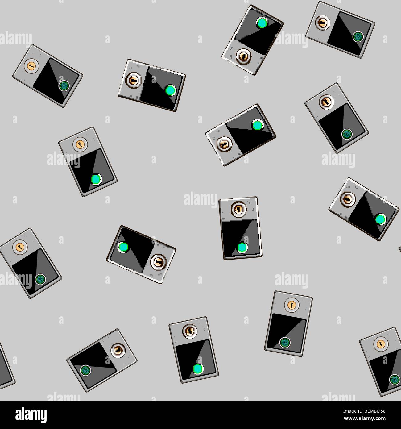 seamless pattern security fingerprint door lock cartoon vector Stock Vector