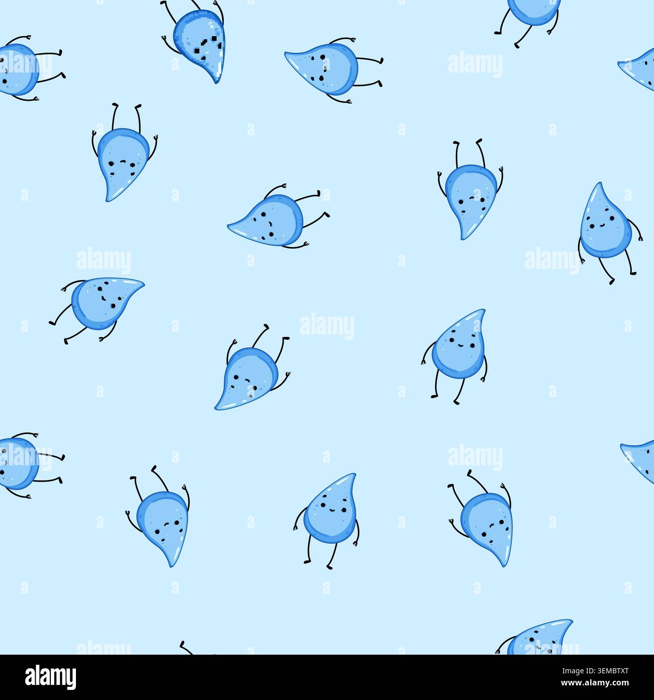 seamless pattern funny water drop character cartoon vector Stock Vector