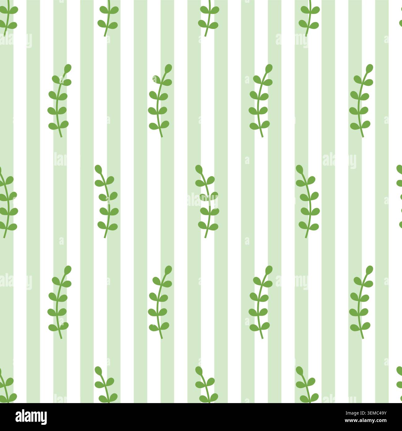 Seamless pattern in green stripes with branch Stock Vector