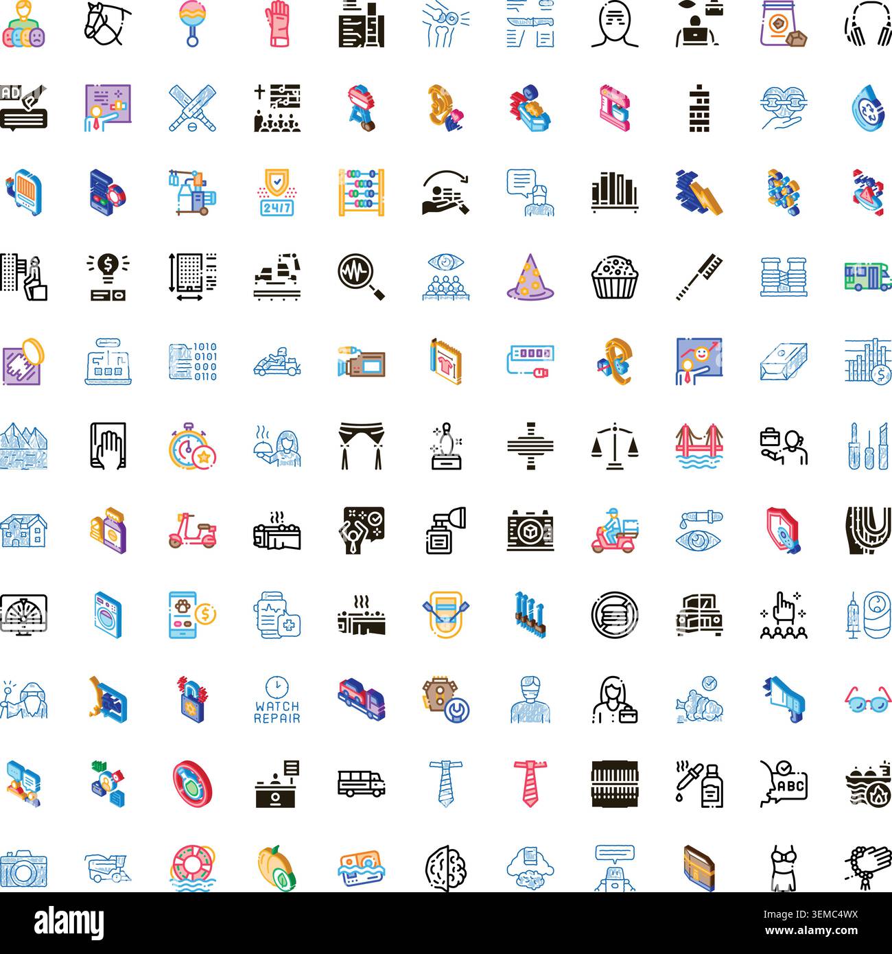 Big collection of isometric icons illustrating various concepts Stock Vector