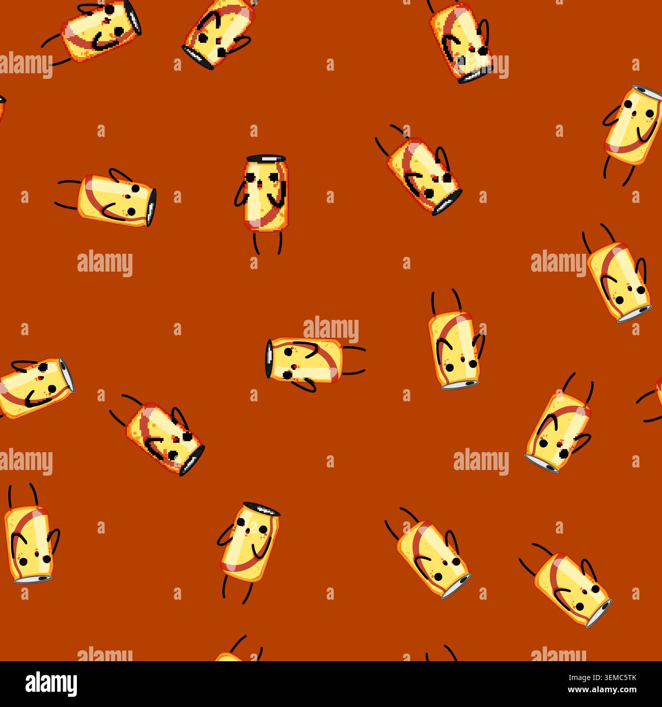 seamless pattern metal soda can character cartoon vector Stock Vector