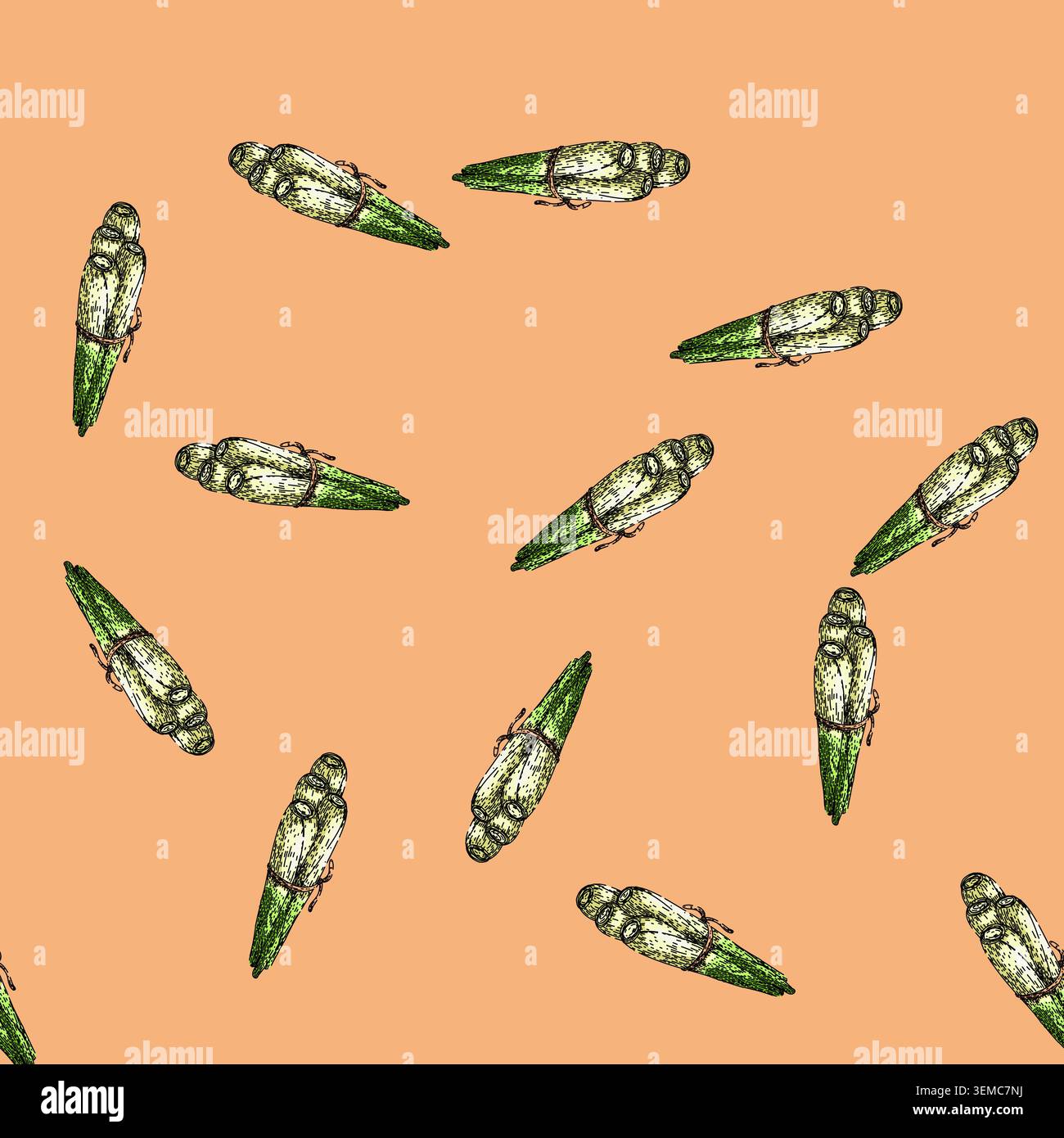 pattern lemon lemongrass sketch hand drawn Stock Vector