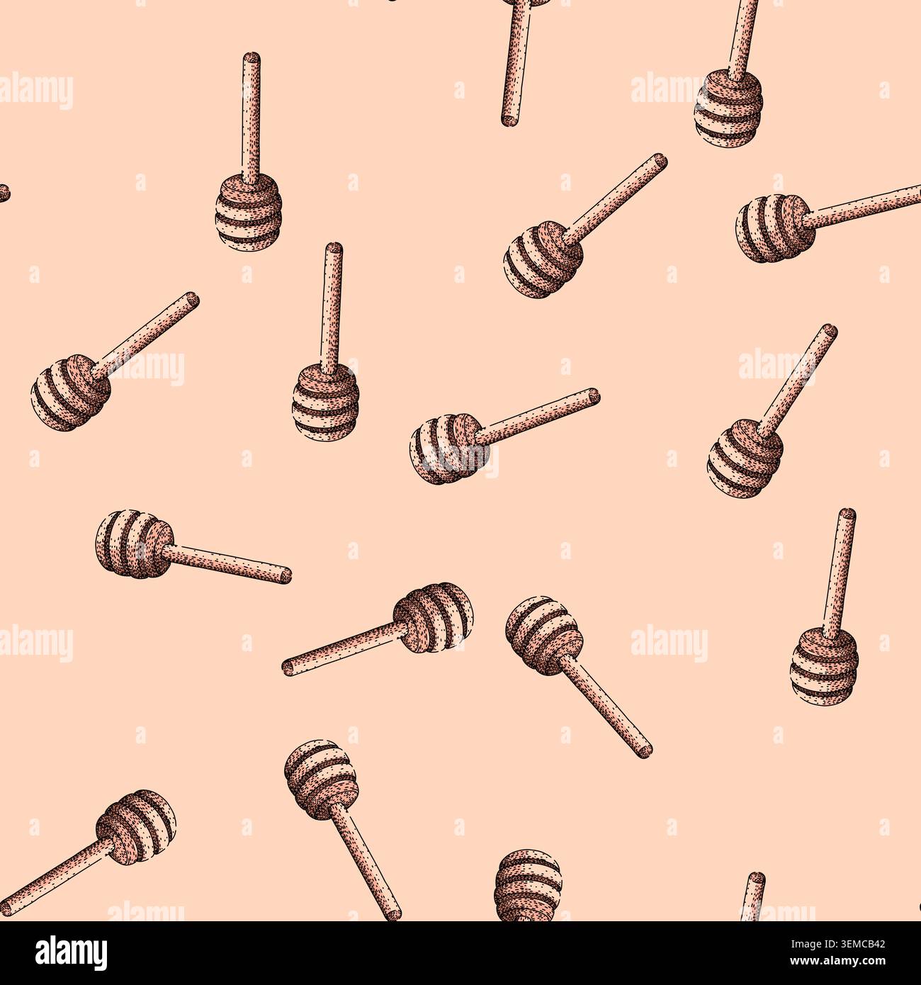 pattern Honey dipper stick black white engraving drawing Stock Vector