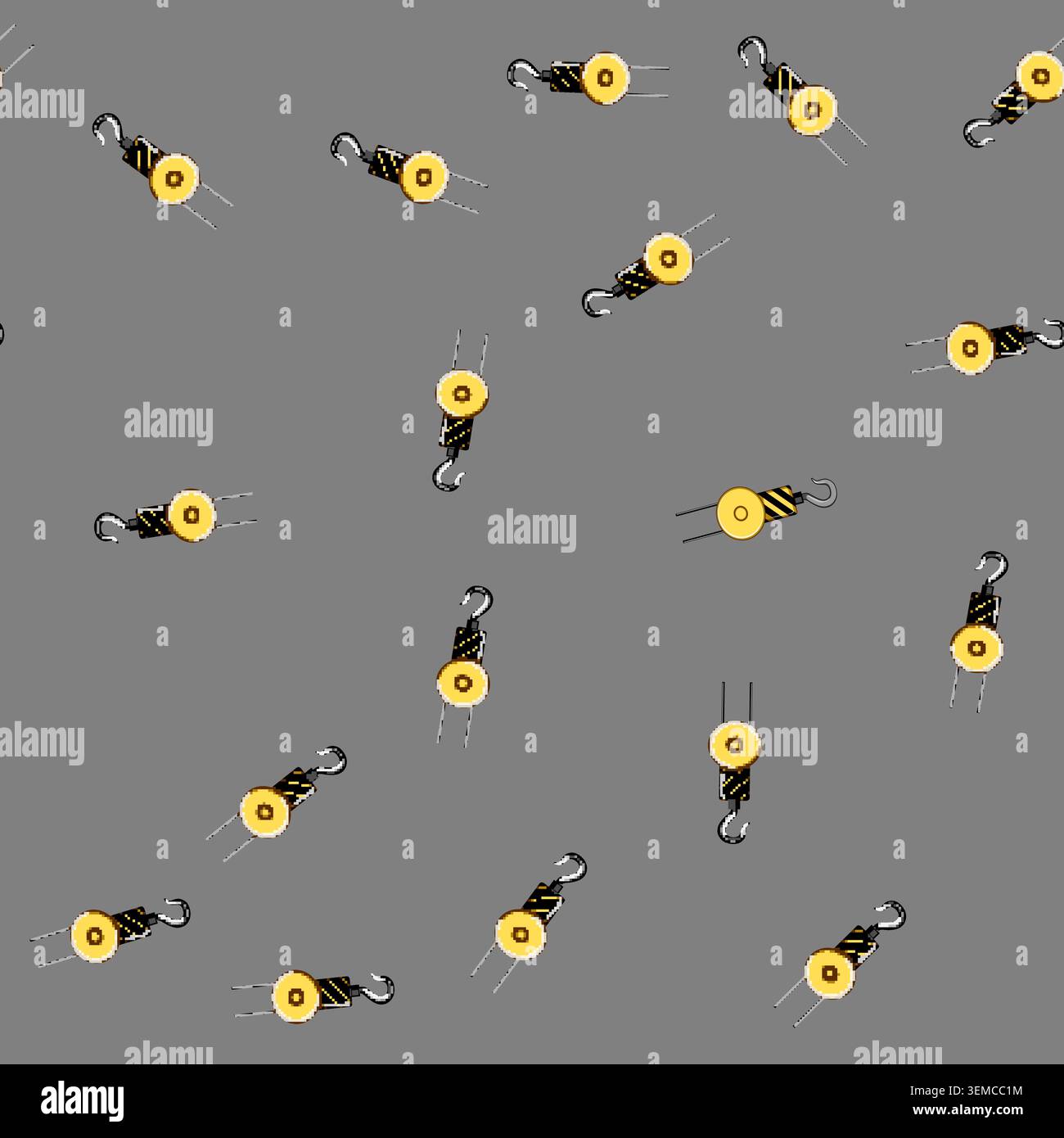 seamless pattern hoist crane hook cartoon vector Stock Vector