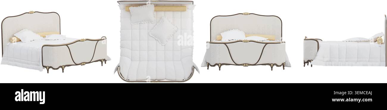 White Bed isolated on transparent background Stock Vector