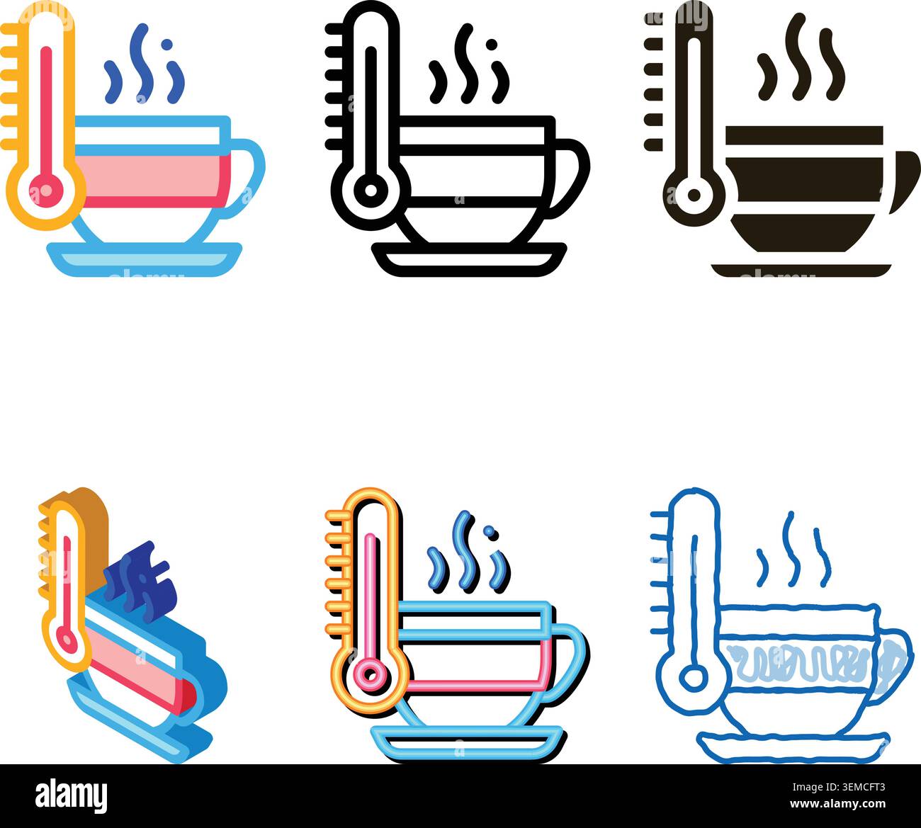 tea cup temperature icon vector multipack outline Stock Vector