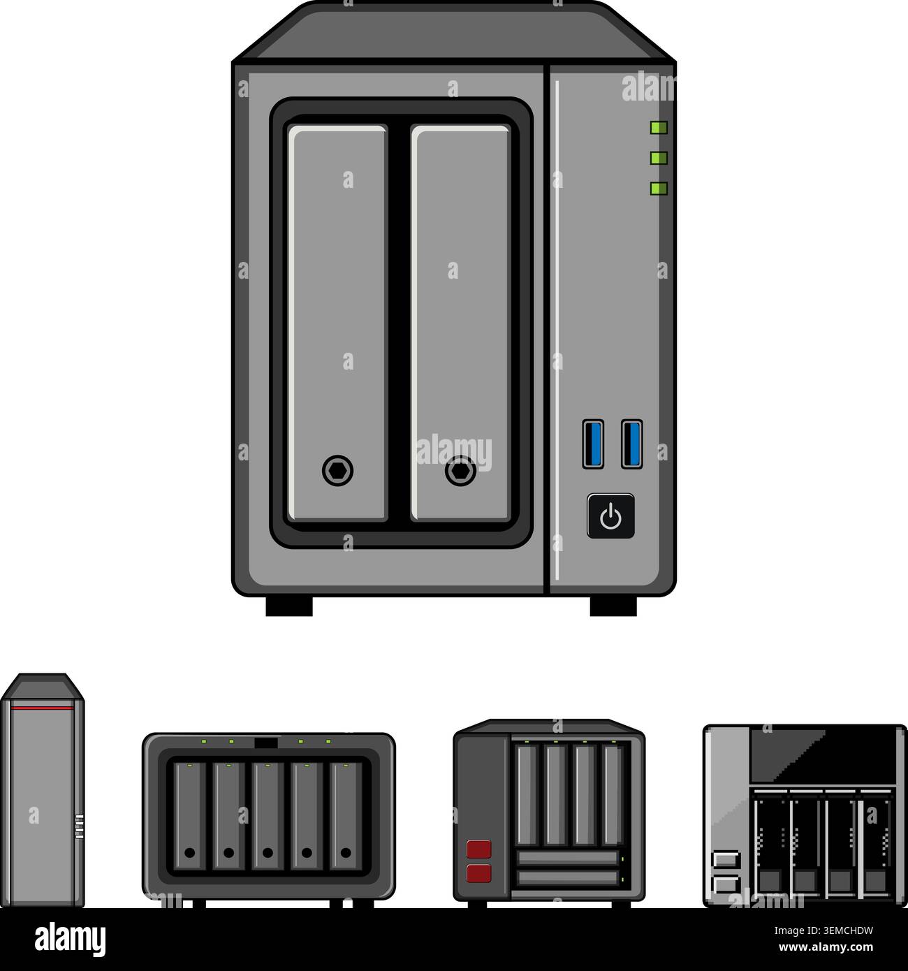 Network attached storage device multiple views Stock Vector
